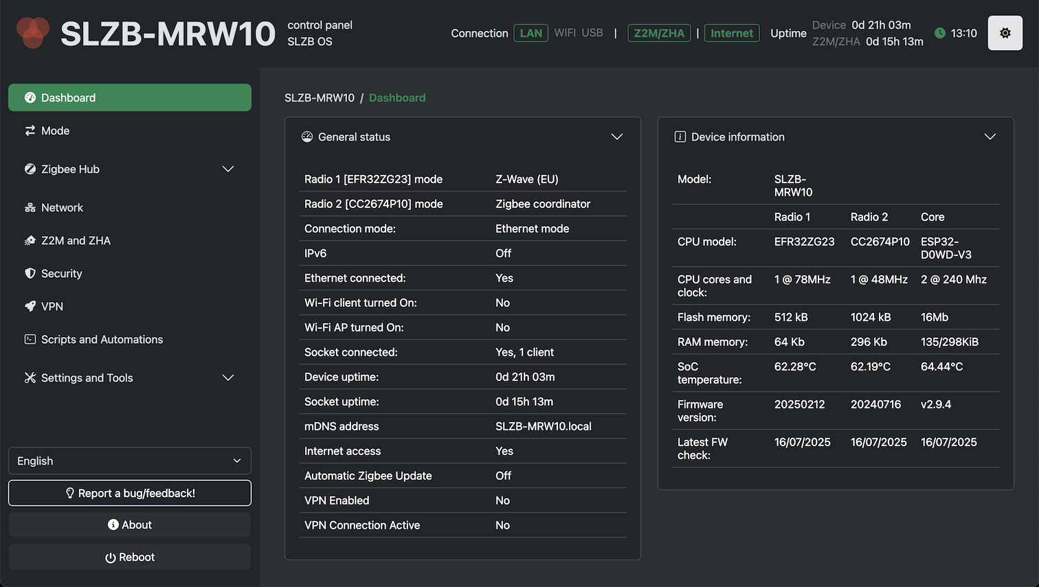 SMLIGHT SLZB-MRW10 admin interface