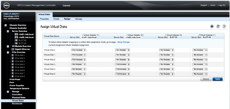 Dell PowerEdge VRTX Disk Assignment