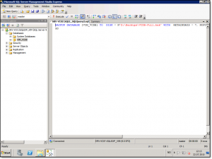 SQL script window showing the generated backup script
