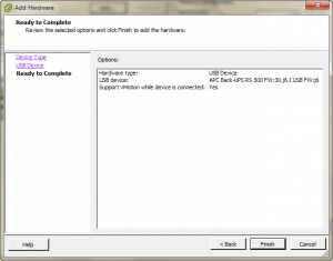 Add Hardware wizard summary page ready to finish adding the USB device