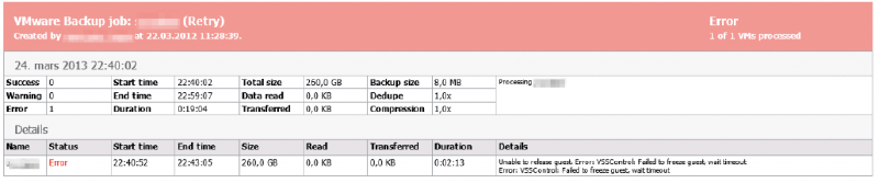 Veeam vCenterDB Backup Error