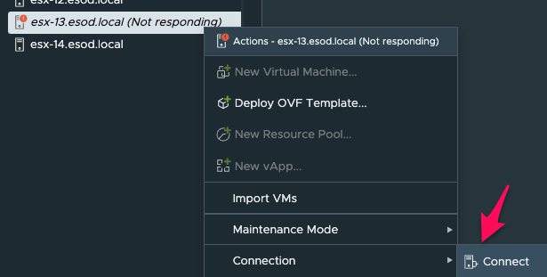 Reconnect host in vCenter