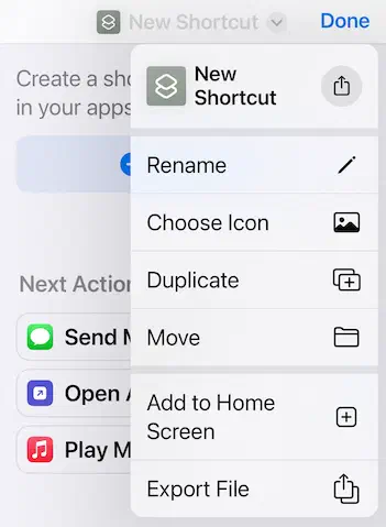Create new iOS Shortcut