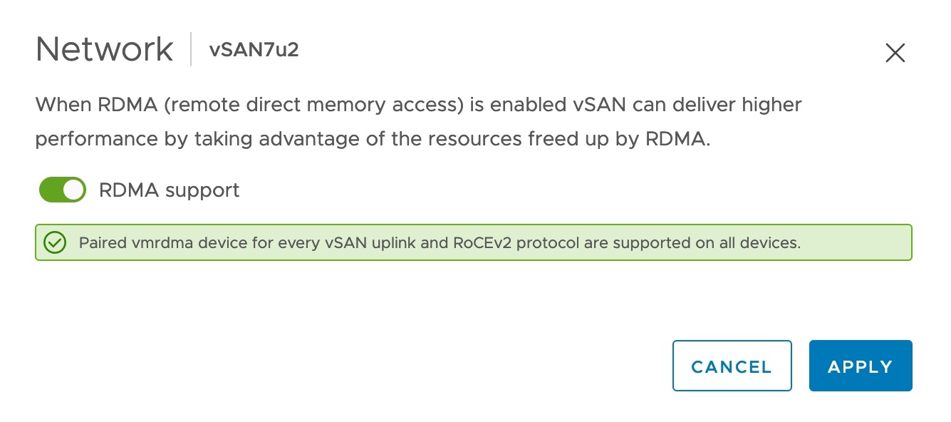 vSAN 7 Update 2 Enable RDMA