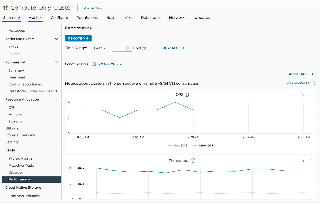 vSAN 7 Update 2 Compute Cluster Performance Monitoring