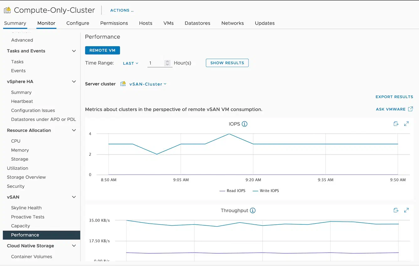 vSAN 7 Update 2 Compute Cluster Performance Monitoring