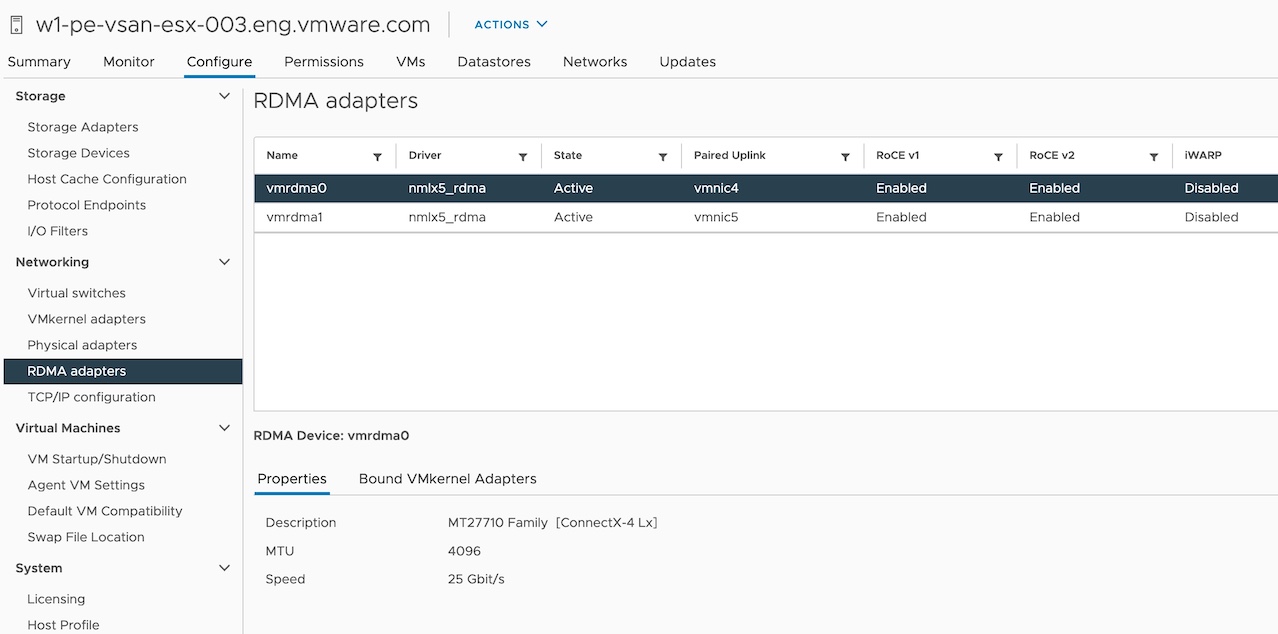 vSAN 7 Update 2 RDMA Adapters