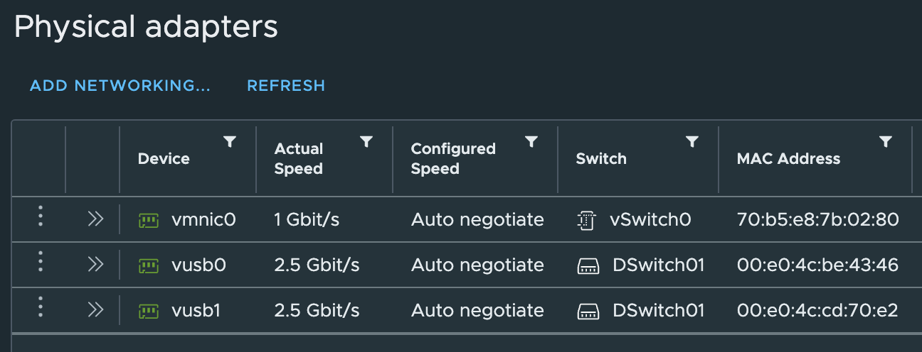 VMware vSphere 8 pNIC configuration