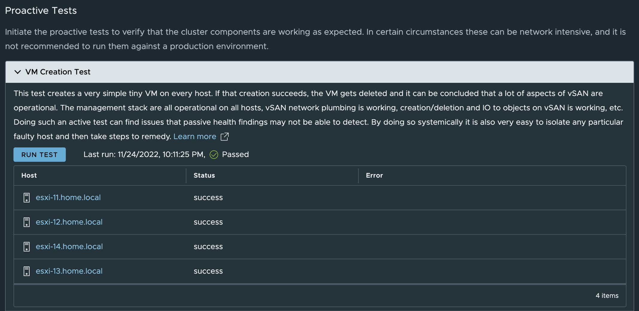 vSAN 8 ESA: Proactive Test