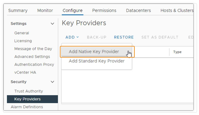 vSphere 7 Update 2 vSphere Native Key Provider