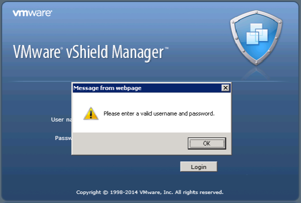 VMware vShield Manager Upgrade - Password Issues